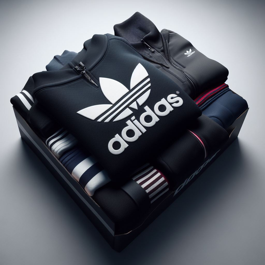 Photo d'une pile de vêtement lors d'une vente privée adidas