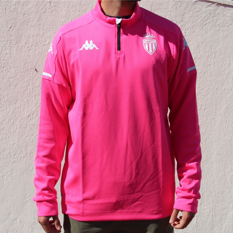 Photo de face du sweat de sport 1/4 zip rose pour Homme Kappa AS Monaco foot 20-21