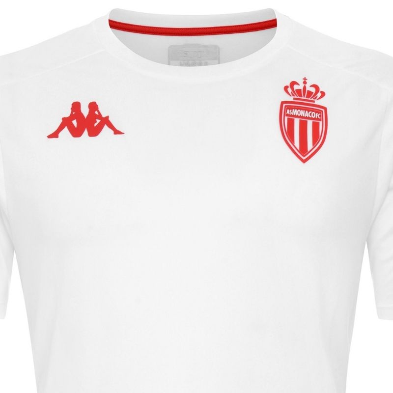 Photo de près et de face du maillot de foot Officiel Training Blanc Homme Kappa AS Monaco
