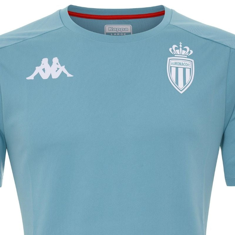 Photo de face et de près du mailot de football training AS Monaco 20-21 Kappa Homme Bleu Ciel