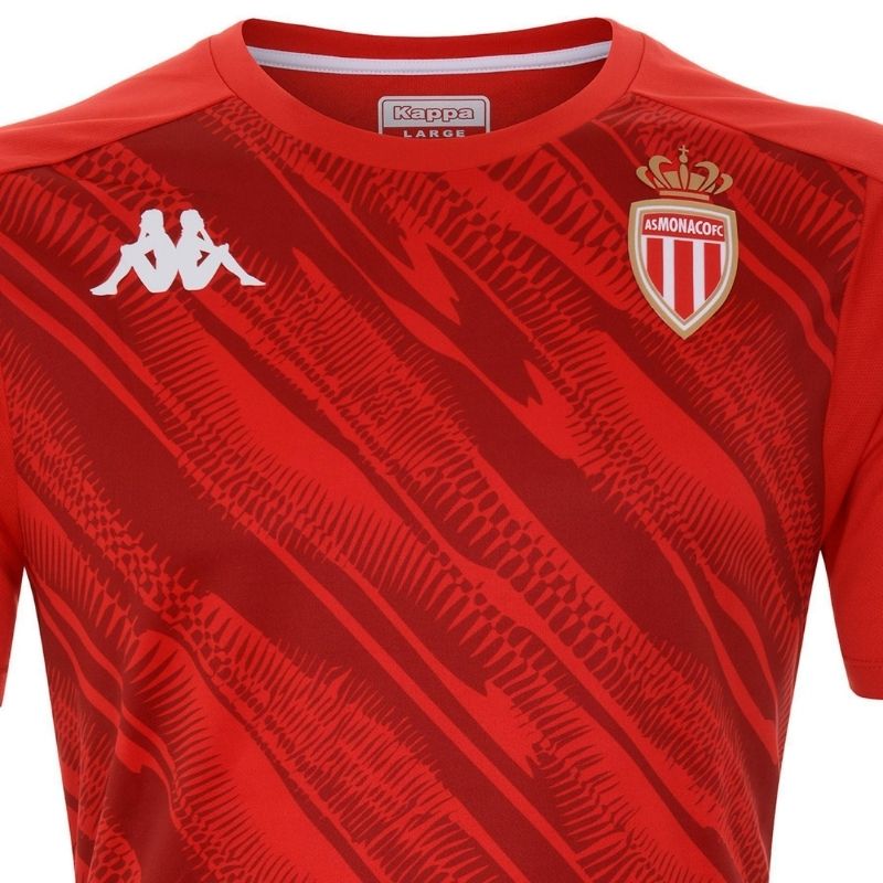 Photo de face et de près du maillot rouge Homme de l'AS Monaco Kappa, saison 2020-2021 de Ligue