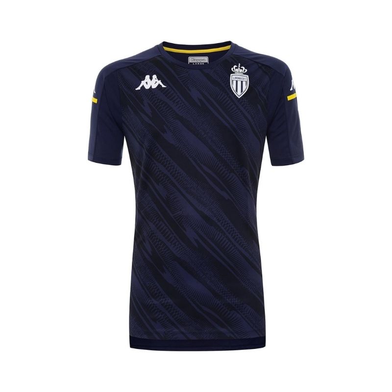 Photo de face du maillot de l'AS Monaco d'échauffement pour enfant Kappa de couleur bleu marine