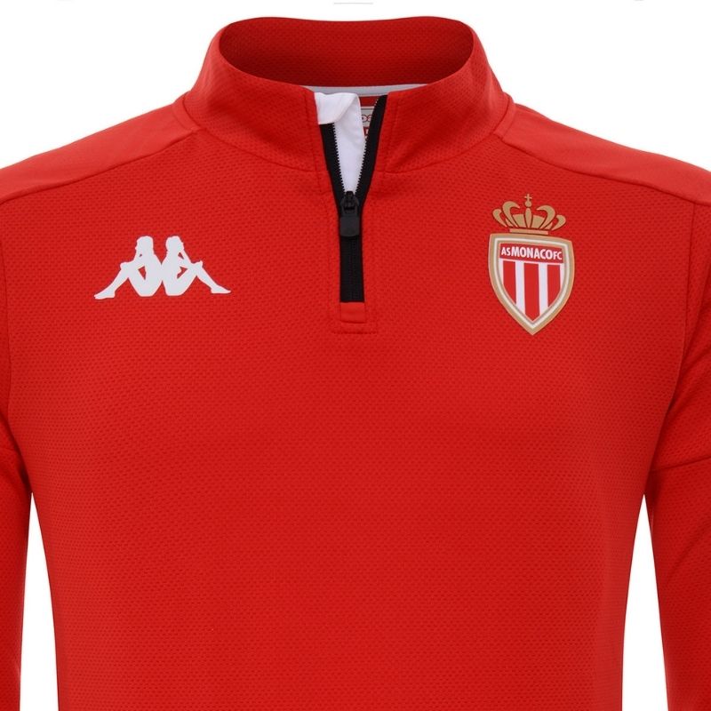 Photo de près et de face du sweat de foot Pro rouge Enfant Kappa AS Monaco saison 2020-2021 de Ligue 1