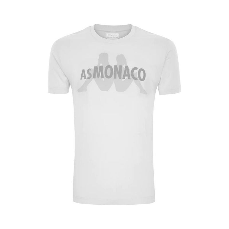 Photo de face du t-shirt de foot authentique de l’AS Monaco foot Kappa Enfant blanc, saison 2020-2021