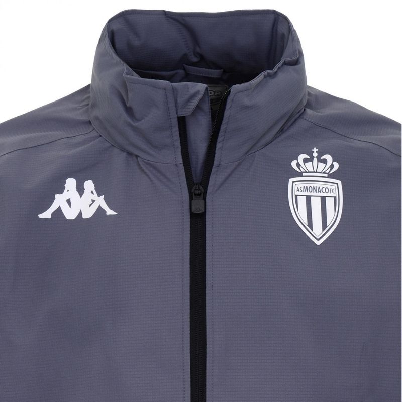 Photo de près et de face de la veste de pluie Grise Adulte Officielle Kappa AS Monaco