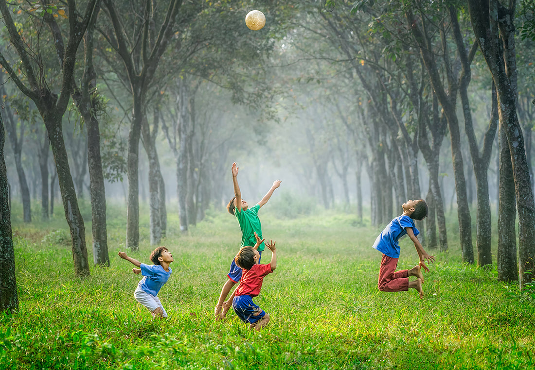 Photo d'enfants pratiquant du sport en forêt