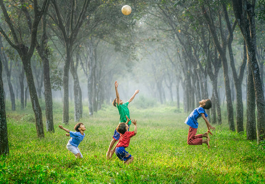 Photo d'enfants pratiquant du sport en forêt