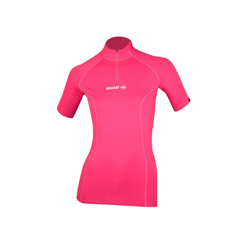 Top UV Beuchat rashguard lycra (upf 50+) manches courtes rose femme