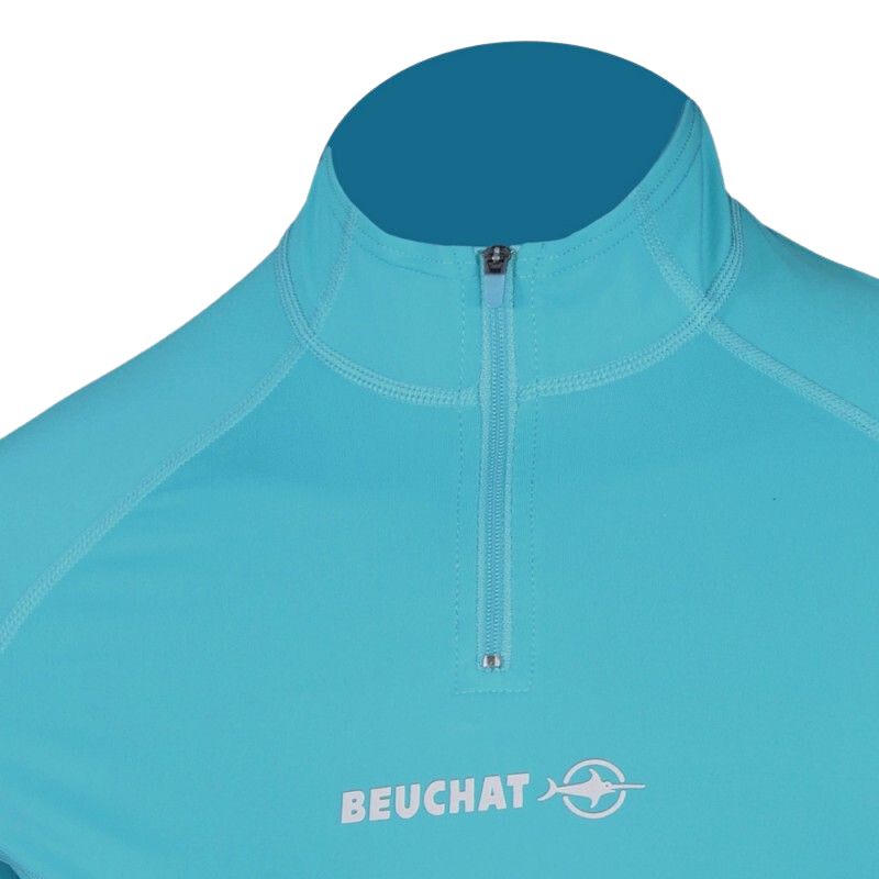 Top UV Beuchat rashguard lycra (upf 50+) manches courtes bleu atoll femme