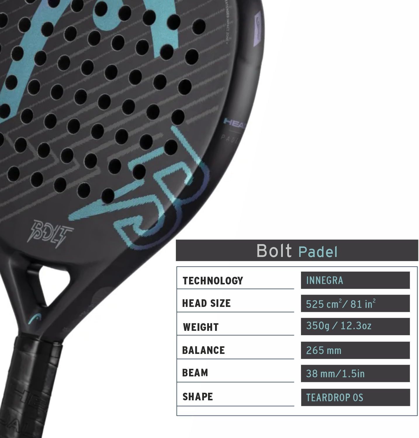 HEAD Bolt Padel Racket Black (360g) 2025