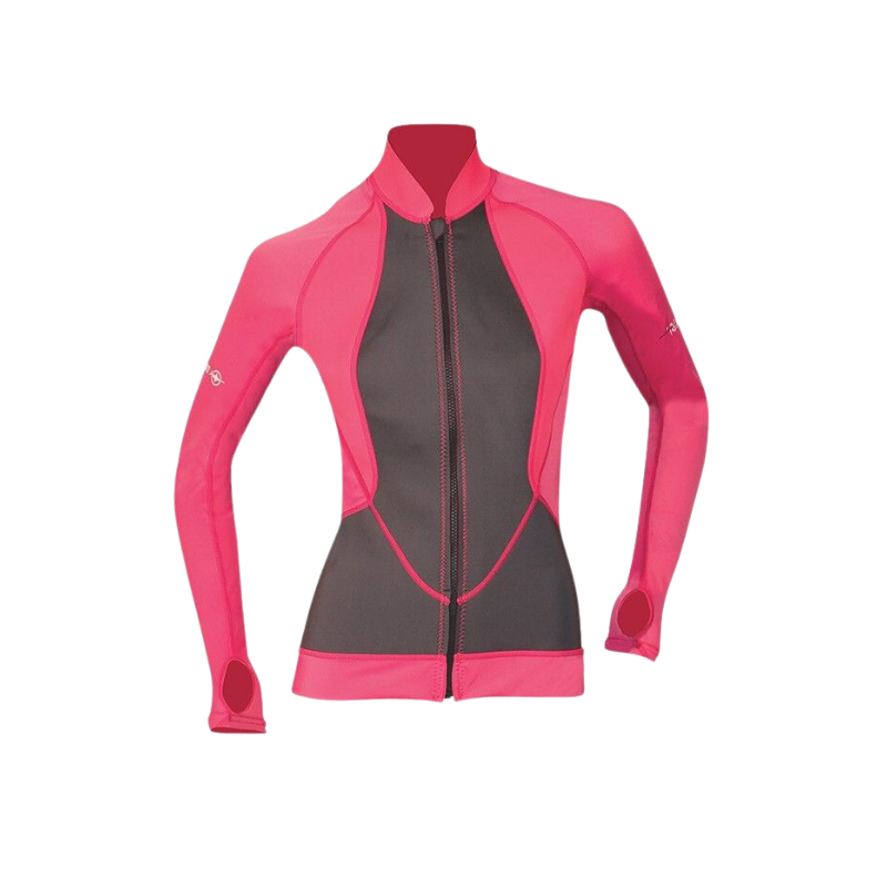 Photo de Combinaison Beuchat veste zippée buste néo 2mm/manches lycra femme rose femme tenue plongée rouge