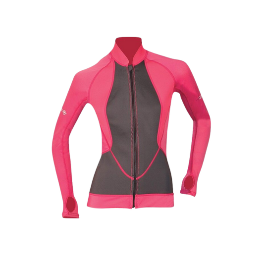 Photo de Combinaison Beuchat veste zippée buste néo 2mm/manches lycra femme rose femme tenue plongée rouge