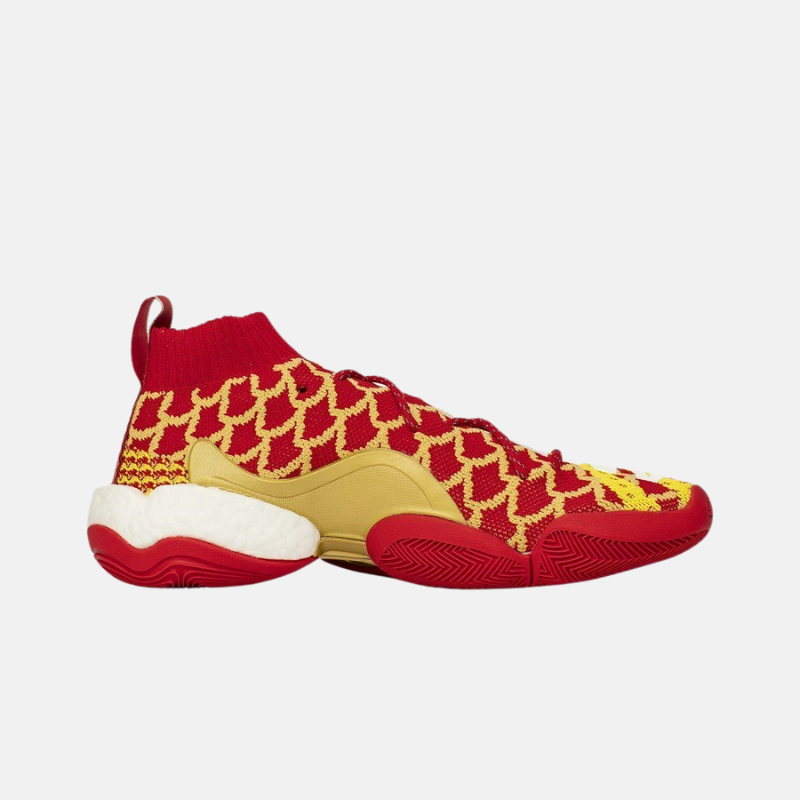 Photo de coté de la sneaker Adidas BYW PW CNY rouge et jaune