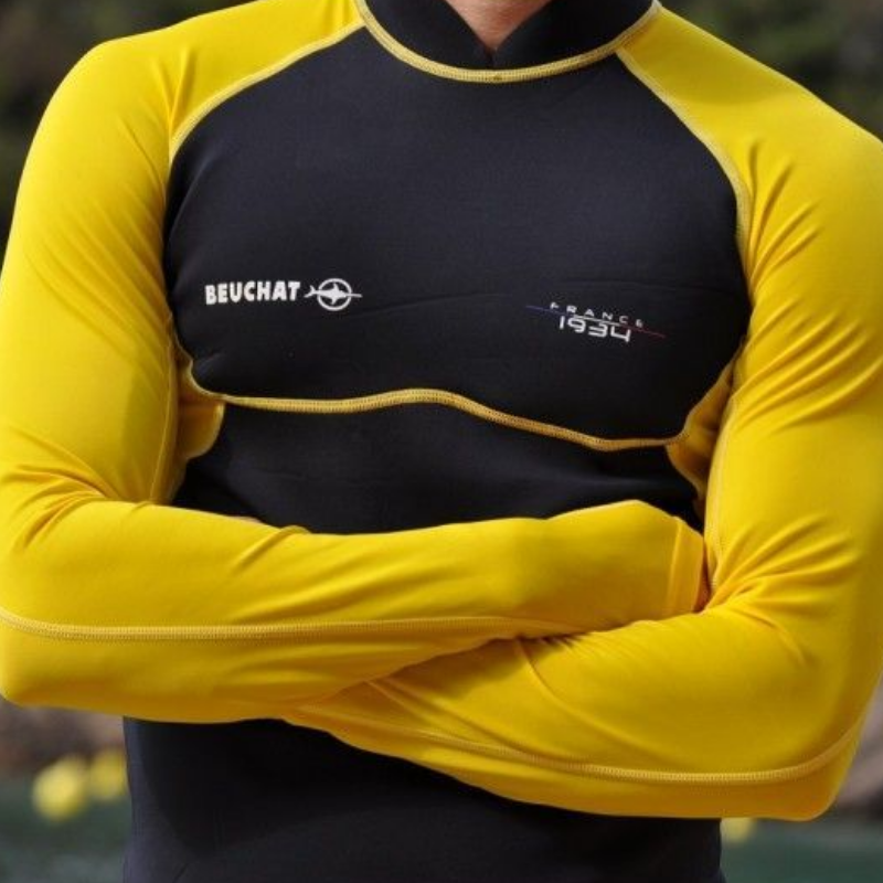 Top UV Beuchat atoll buste néo 2mm/manches lycra jaune plongée homme