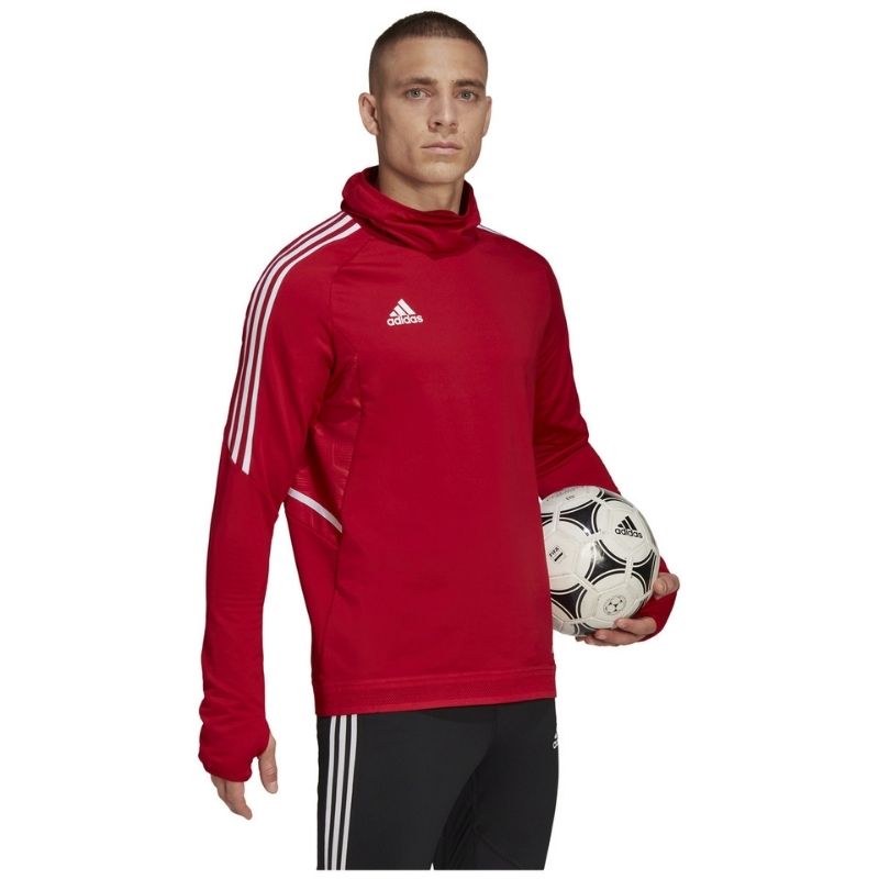 Photo de côté du pull de sport Adidas Condivo Pro Top Rouge porté