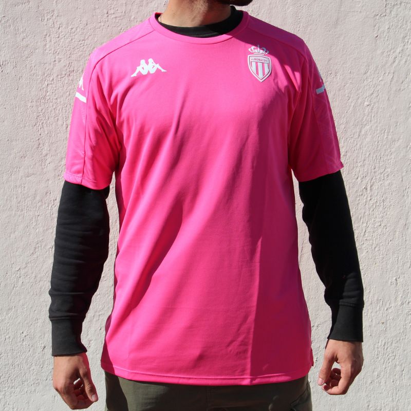 Photo de face du maillot de football d'entraînement bleu ciel pour Homme Kappa AS Monaco foot rose