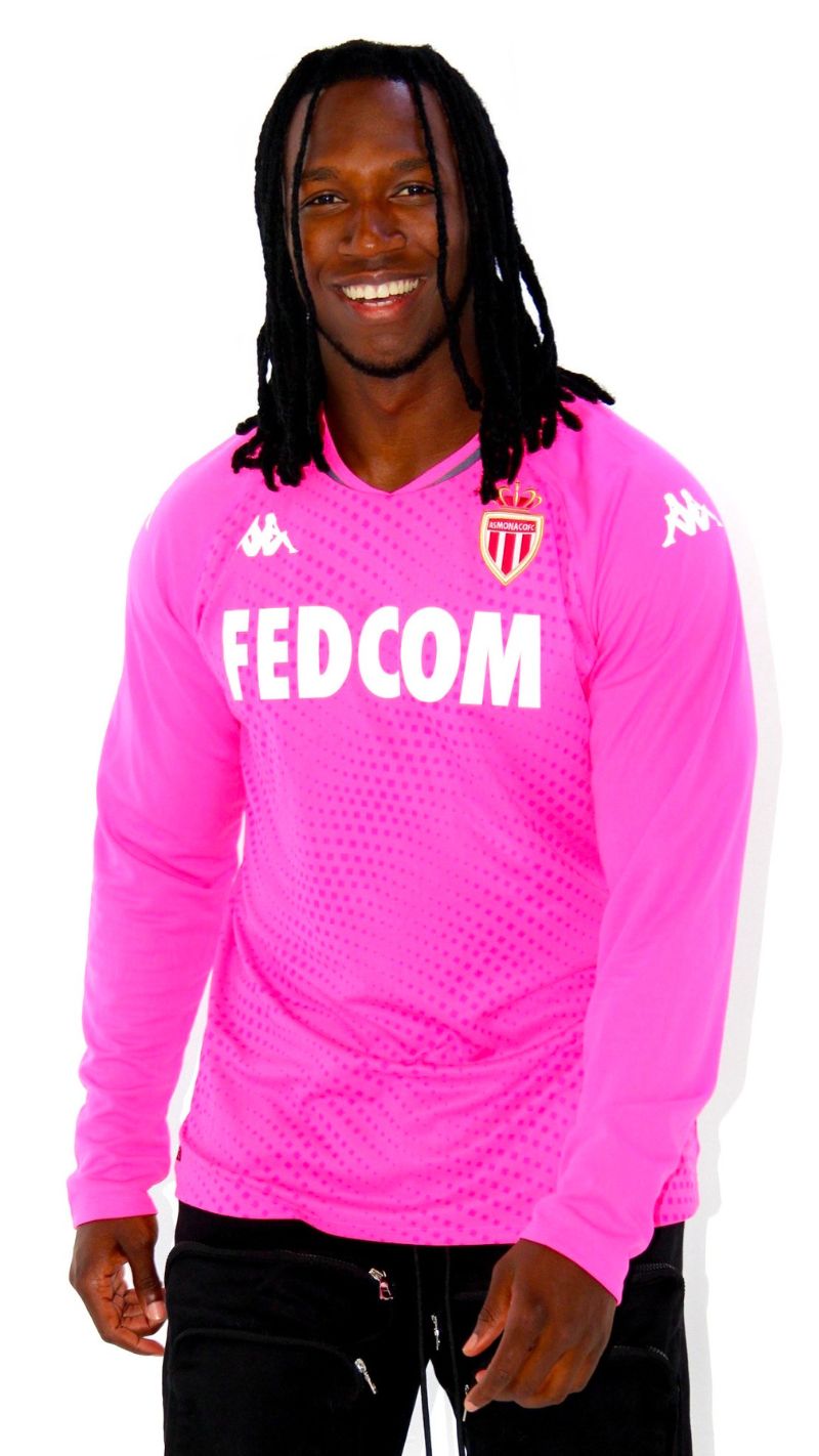 Photo de face du maillot de gardien rose fluo Kappa de l'AS  Monaco, porté