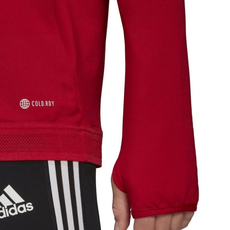 Photo de près avec zoom sur la manche du Sweatshirt Adidas Condivo Pro Top Rouge Homme porté
