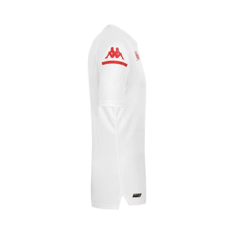 Photo de côté du maillot de football Homme blanc manches courtes Kappa Homme de l'AS Monaco saison 20-21
