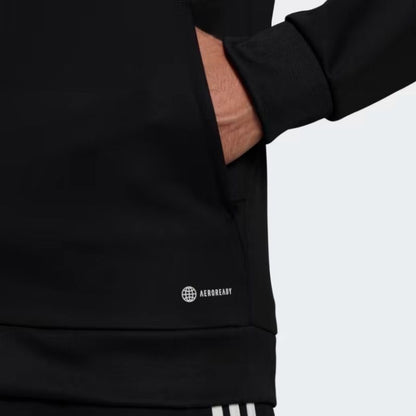 Photo de face et zoom sur la poche de la Veste de survetement Adidas Condivo Track Noire Homme