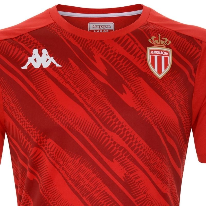 Photo de face et de près du maillot rouge Homme de l'AS Monaco Kappa, saison 2020-2021 de Ligue 