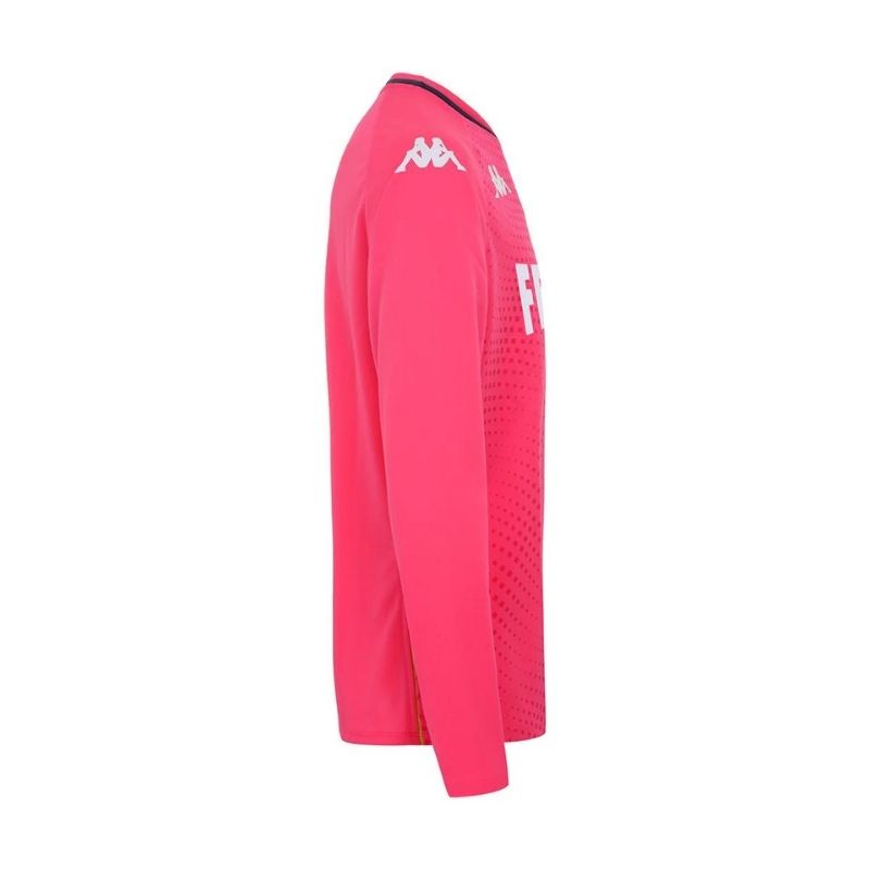 Photo de côté du maillot de gardien de but de football manches longues pour enfant, de couleur rose Kappa AS Monaco boutique