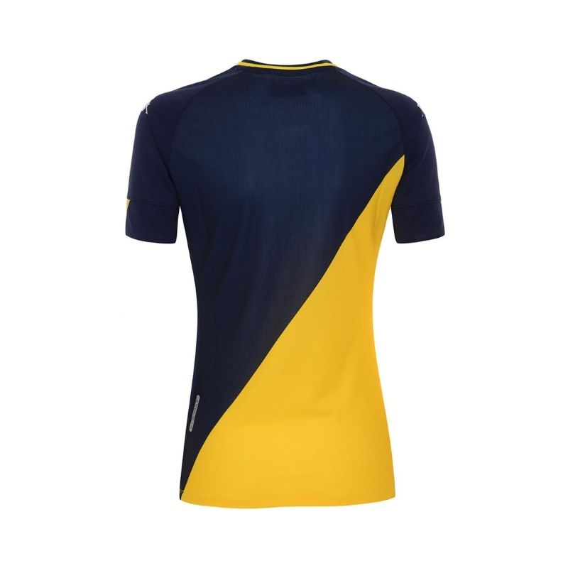 Photo de dos du maillot de foot technique pour femme Kappa bleu et jaune de l'AS Monaco