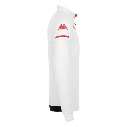 Photo de côté du sweat de foot zippé officiel Kappa de l'AS Monaco boutique, pour homme et de couleur blanche