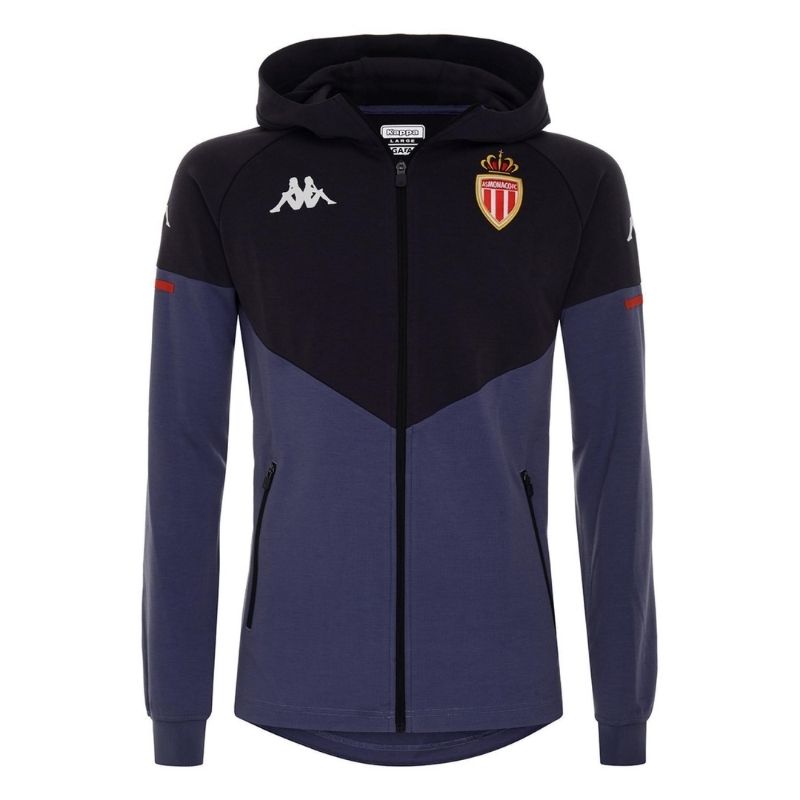 Photo de face de la veste de sport zippée noire et grise de l'AS Monaco foot, Kappa, pour Enfant